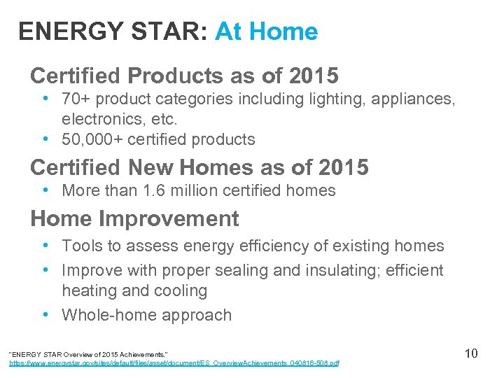 ENERGY STAR: At Home Certified Products as of 2015 • 70+ product categories including