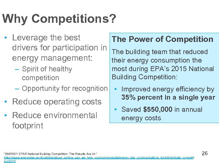Why Competitions? • Leverage the best The Power of Competition drivers for participation in