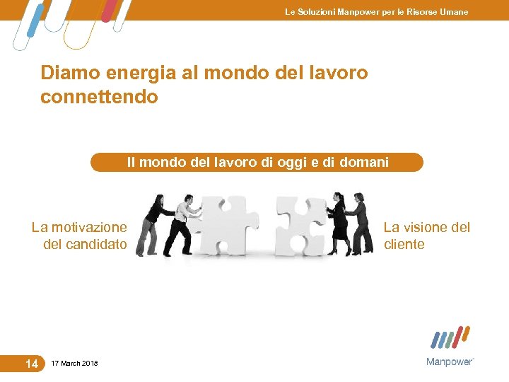 Le Soluzioni Manpower per le Risorse Umane Diamo energia al mondo del lavoro connettendo