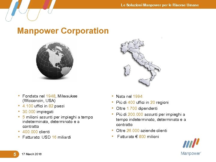 Le Soluzioni Manpower per le Risorse Umane Manpower Corporation • Fondata nel 1948, Milwaukee