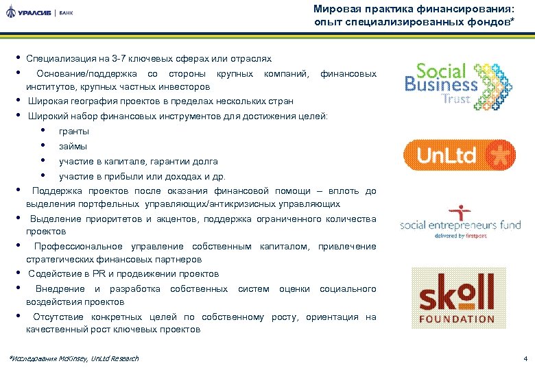 Мировая практика финансирования: опыт специализированных фондов* • • Специализация на 3 -7 ключевых сферах