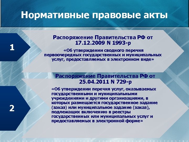 Нормативные правовые акты 1 Распоряжение Правительства РФ от 17. 12. 2009 N 1993 -р