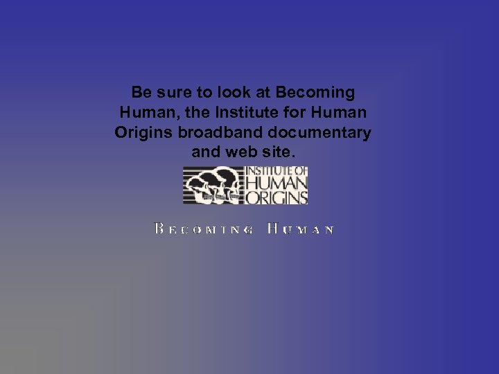 Be sure to look at Becoming Human, the Institute for Human Origins broadband documentary