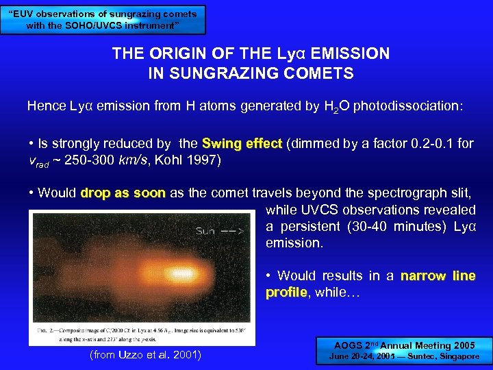 “EUV observations of sungrazing comets with the SOHO/UVCS instrument” THE ORIGIN OF THE Lyα