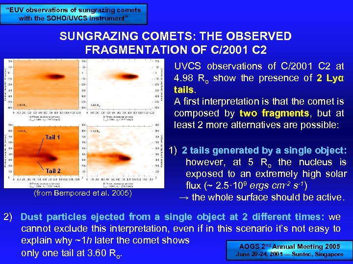 “EUV observations of sungrazing comets with the SOHO/UVCS instrument” SUNGRAZING COMETS: THE OBSERVED FRAGMENTATION