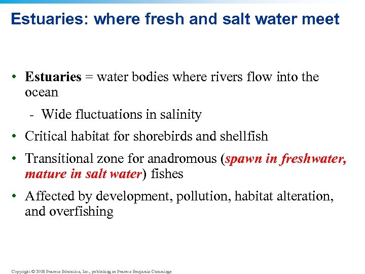 Estuaries: where fresh and salt water meet • Estuaries = water bodies where rivers