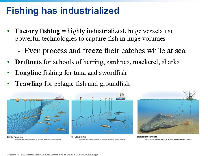 Fishing has industrialized • Factory fishing = highly industrialized, huge vessels use powerful technologies