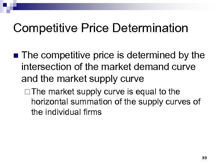 Competitive Price Determination n The competitive price is determined by the intersection of the