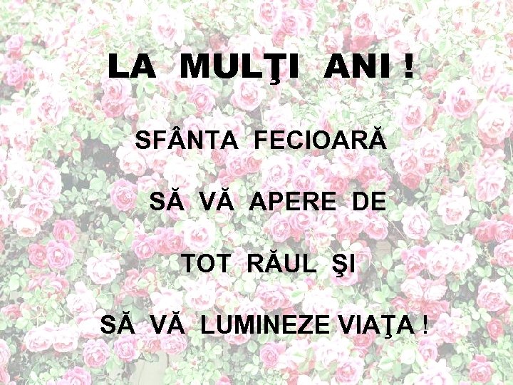 LA MULŢI ANI ! SF NTA FECIOARĂ SĂ VĂ APERE DE TOT RĂUL ŞI