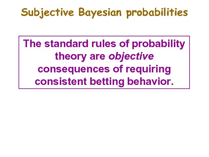 Subjective Bayesian probabilities The standard rules of probability theory are objective consequences of requiring