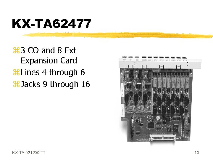 KX-TA 62477 z 3 CO and 8 Ext Expansion Card z Lines 4 through