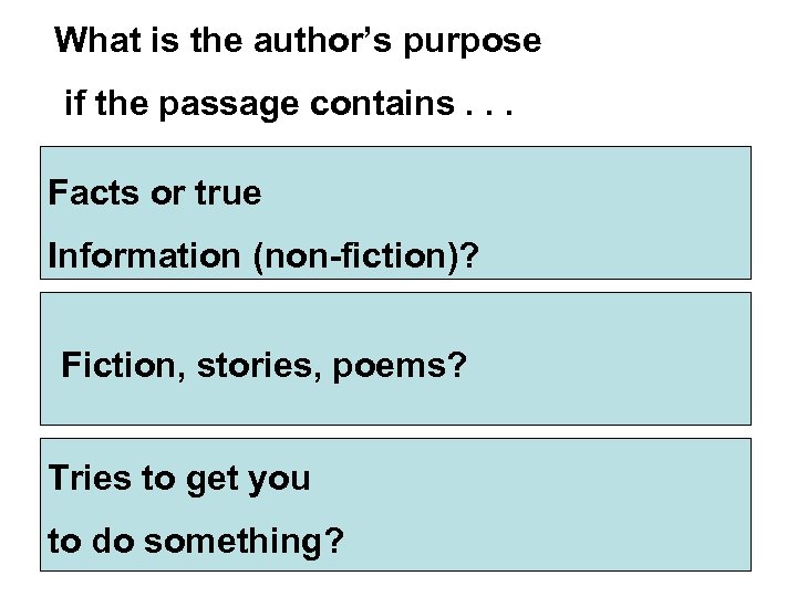 What is the author’s purpose if the passage contains. . . Facts or true