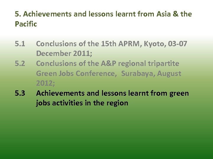 5. Achievements and lessons learnt from Asia & the Pacific 5. 1 5. 2