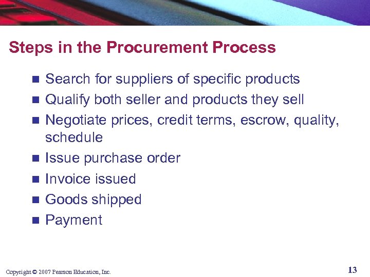 Steps in the Procurement Process n n n n Search for suppliers of specific