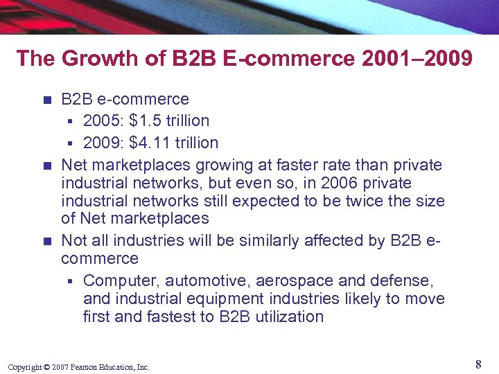 The Growth of B 2 B E-commerce 2001– 2009 B 2 B e-commerce §