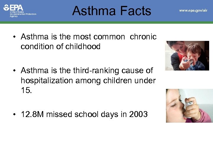 Asthma Facts • Asthma is the most common chronic condition of childhood • Asthma