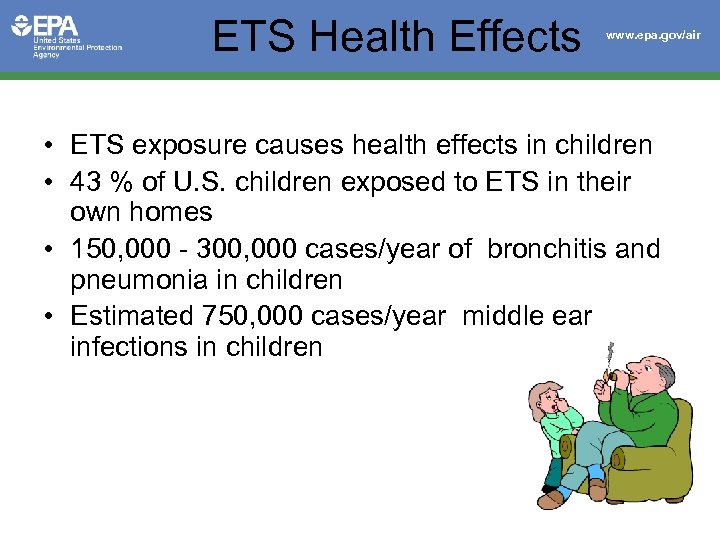 ETS Health Effects www. epa. gov/air • ETS exposure causes health effects in children