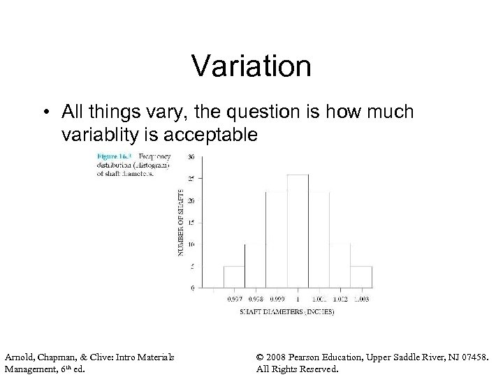 Variation • All things vary, the question is how much variablity is acceptable Arnold,