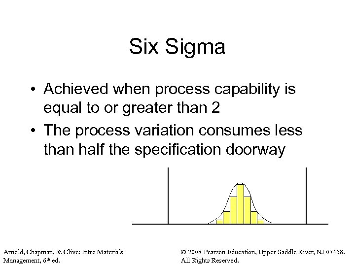 Six Sigma • Achieved when process capability is equal to or greater than 2