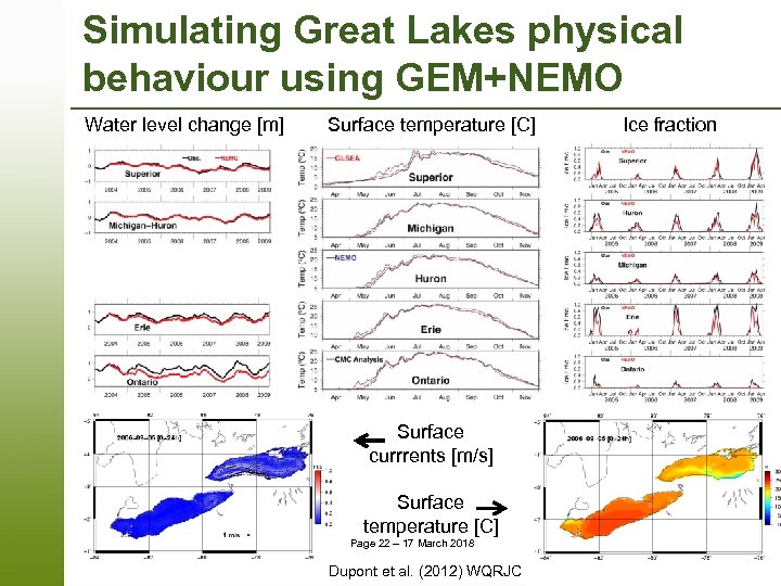 Simulating Great Lakes physical behaviour using GEM+NEMO Water level change [m] Surface temperature [C]