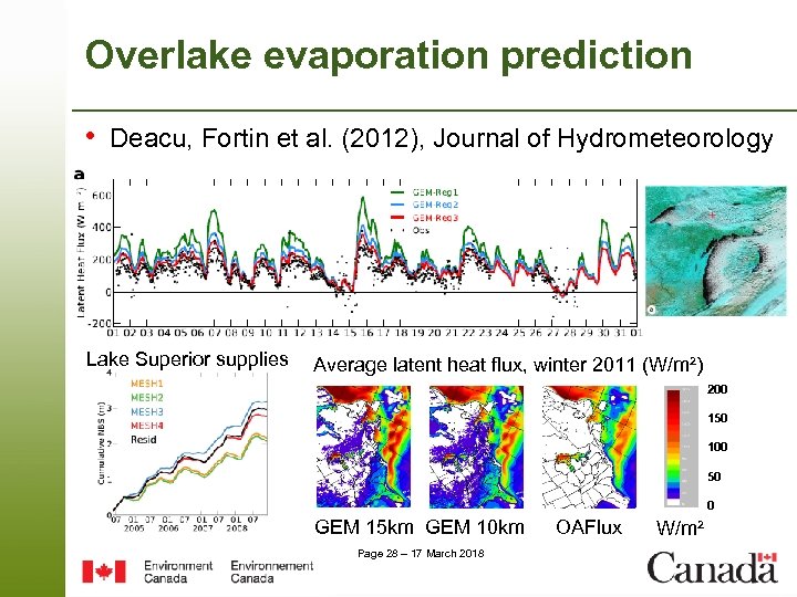 Overlake evaporation prediction • Deacu, Fortin et al. (2012), Journal of Hydrometeorology Lake Superior
