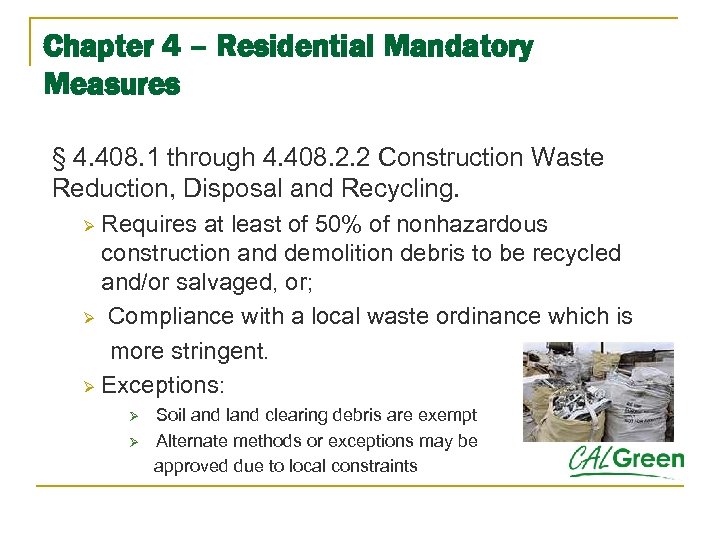 Chapter 4 – Residential Mandatory Measures § 4. 408. 1 through 4. 408. 2.