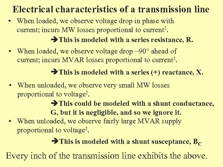Electrical characteristics of a transmission line • When loaded, we observe voltage drop in