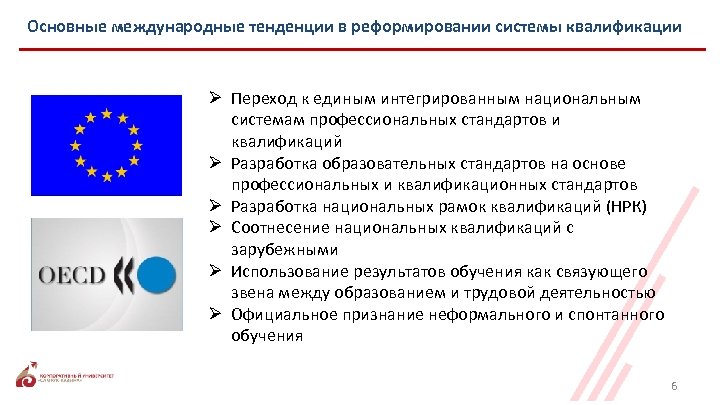 Основные международные тенденции в реформировании системы квалификации Ø Переход к единым интегрированным национальным системам