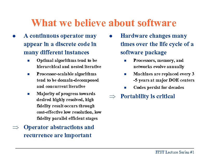 What we believe about software l A continuous operator may appear in a discrete