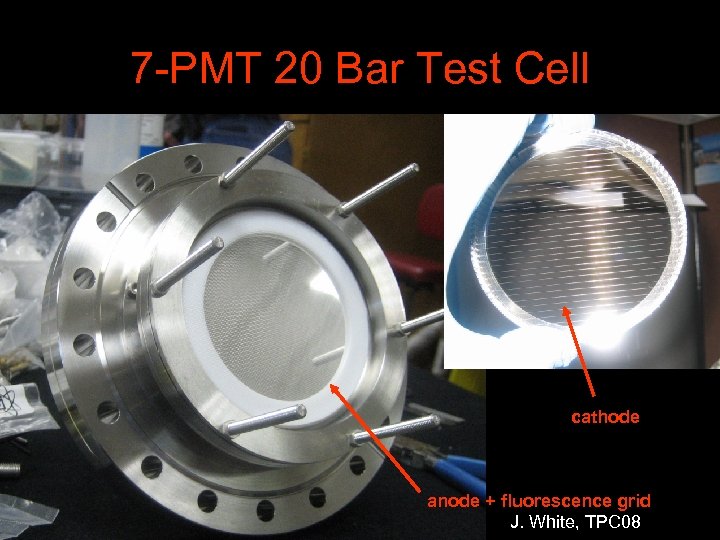 7 -PMT 20 Bar Test Cell cathode anode + fluorescence grid J. White, TPC