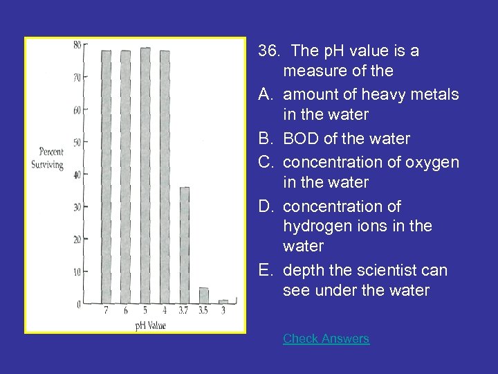 36. The p. H value is a measure of the A. amount of heavy