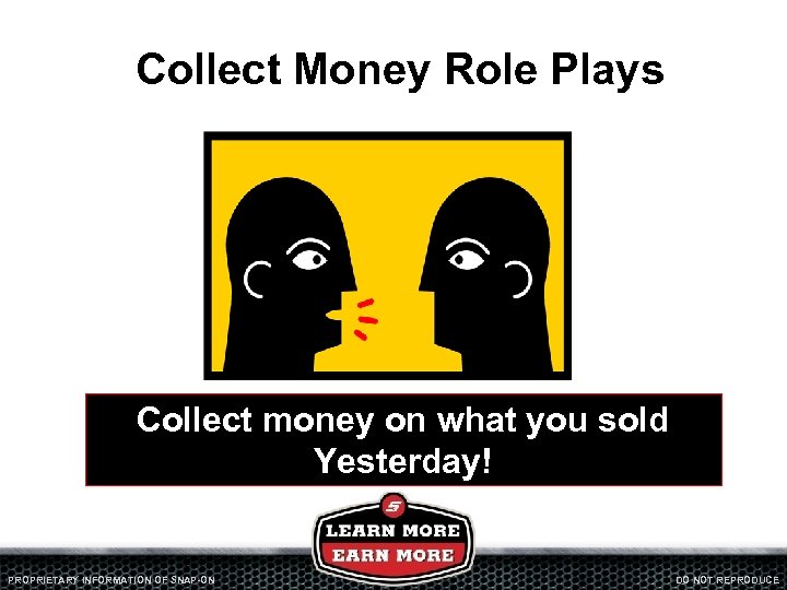 Collect Money Role Plays Collect money on what you sold Yesterday! PROPRIETARY INFORMATION OF