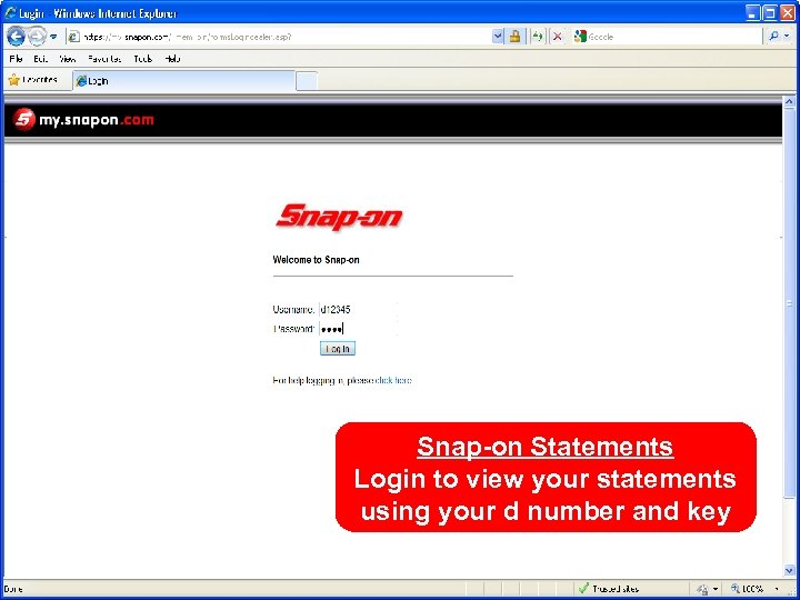 Snap-on Statements Login to view your statements using your d number and key number