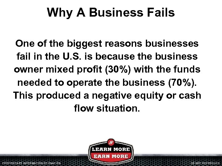 Why A Business Fails One of the biggest reasons businesses fail in the U.