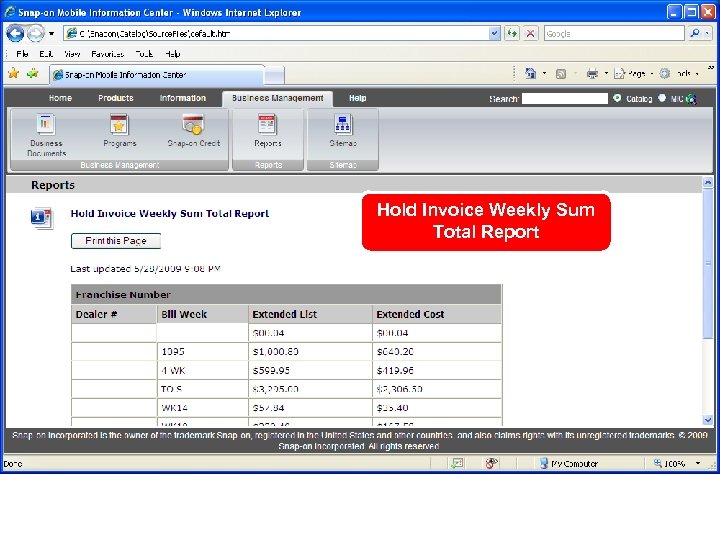 Hold Invoice Weekly Sum Total Report 