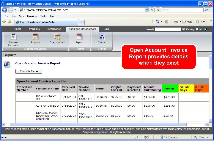 Open Account invoice Report provides details when they exist 