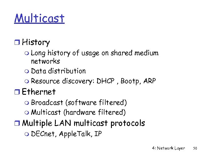 Multicast r History m Long history of usage on shared medium networks m Data