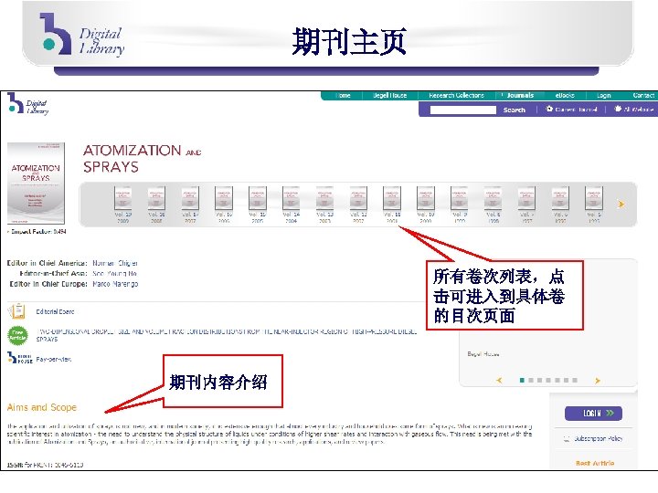 期刊主页 所有卷次列表，点 击可进入到具体卷 的目次页面 期刊内容介绍 