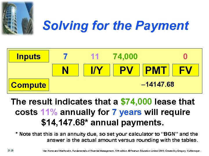Solving for the Payment Inputs 7 74, 000 N Compute 11 I/Y PV 0