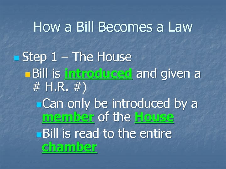 How a Bill Becomes a Law n Step 1 – The House n Bill