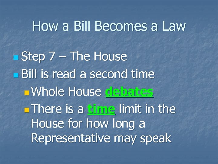 How a Bill Becomes a Law n Step 7 – The House n Bill