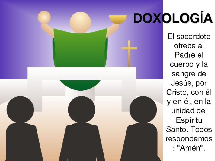 DOXOLOGÍA El sacerdote ofrece al Padre el cuerpo y la sangre de Jesús, por