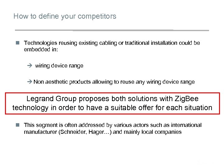 How to define your competitors n Technologies reusing existing cabling or traditional installation could