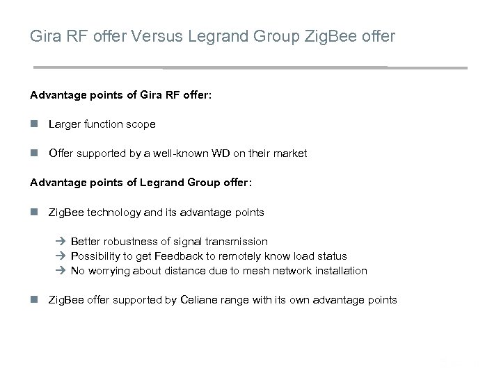 Gira RF offer Versus Legrand Group Zig. Bee offer Advantage points of Gira RF