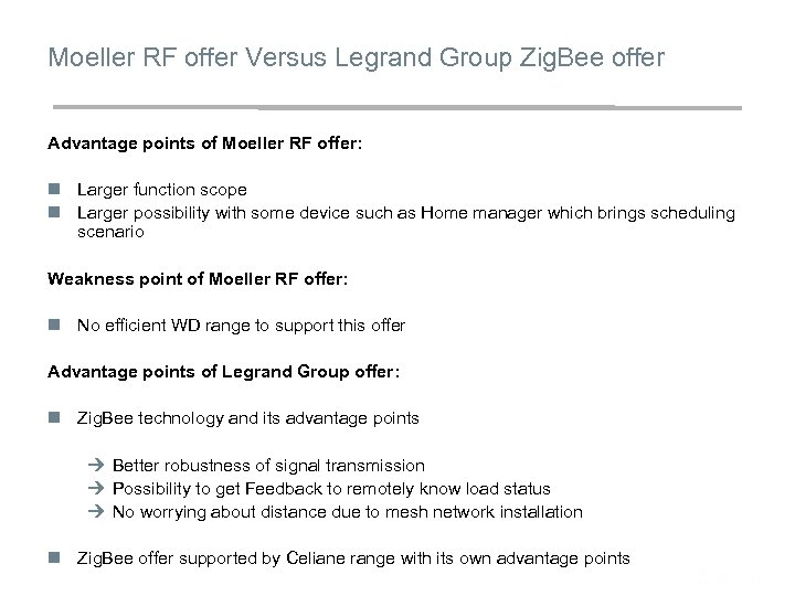 Moeller RF offer Versus Legrand Group Zig. Bee offer Advantage points of Moeller RF