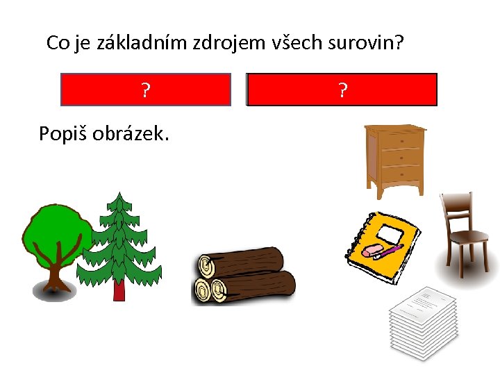 Co je základním zdrojem všech surovin? Je to příroda živá. ? Popiš obrázek. Je