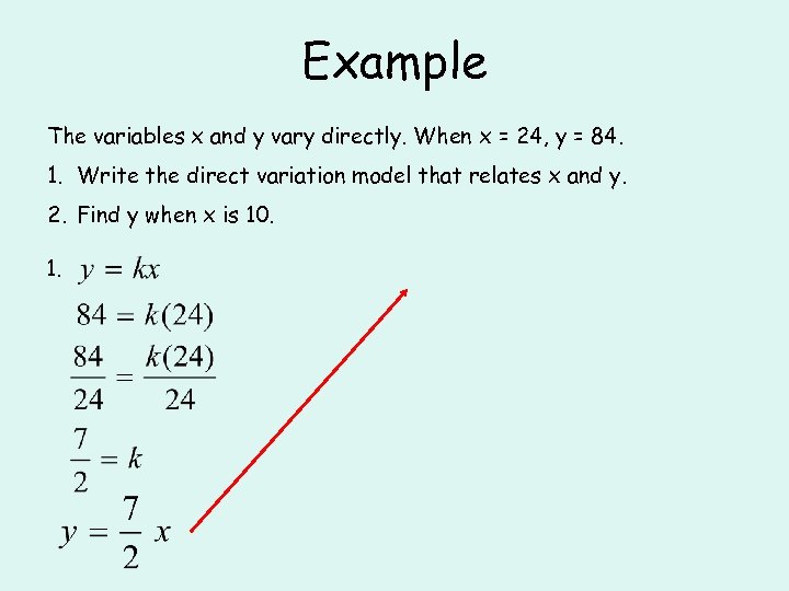 Example The variables x and y vary directly. When x = 24, y =