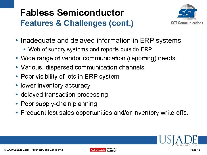 Fabless Semiconductor Features & Challenges (cont. ) • Inadequate and delayed information in ERP