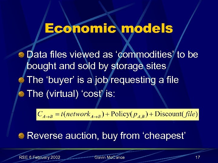 Economic models Data files viewed as ‘commodities’ to be bought and sold by storage