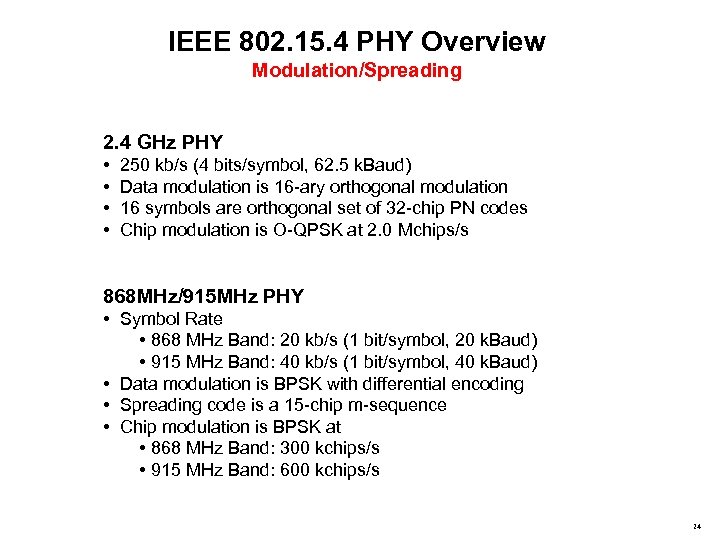 IEEE 802. 15. 4 PHY Overview Modulation/Spreading 2. 4 GHz PHY • • 250
